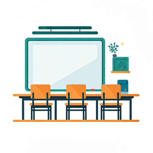 Classroom with desk and whiteboard